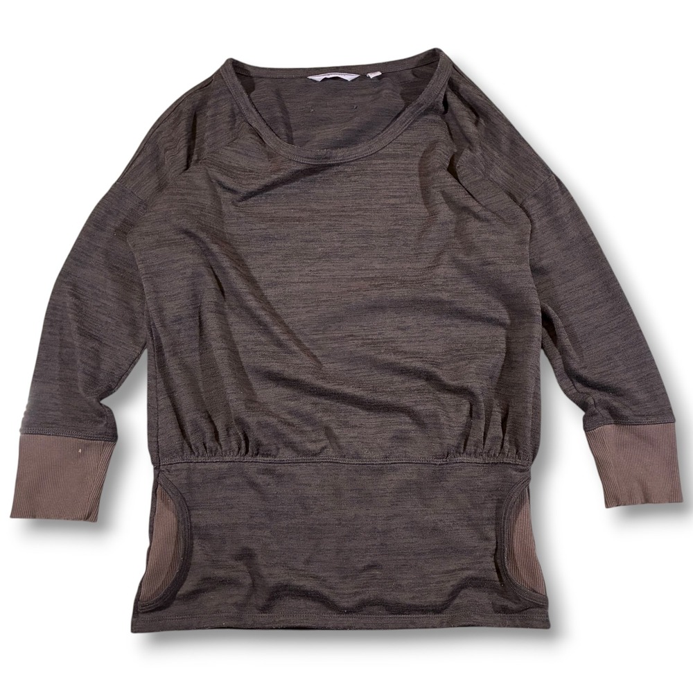 Athleta Heathered Charcoal‎ 3/4 Sleeve Cinched Waist Top with Pockets XXS